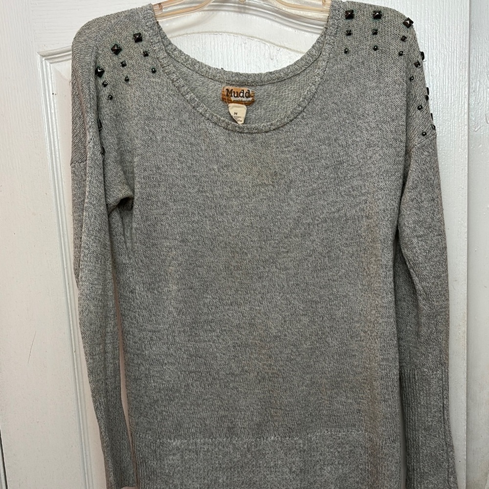 Mudd Gray Sweater with Studded Shoulders